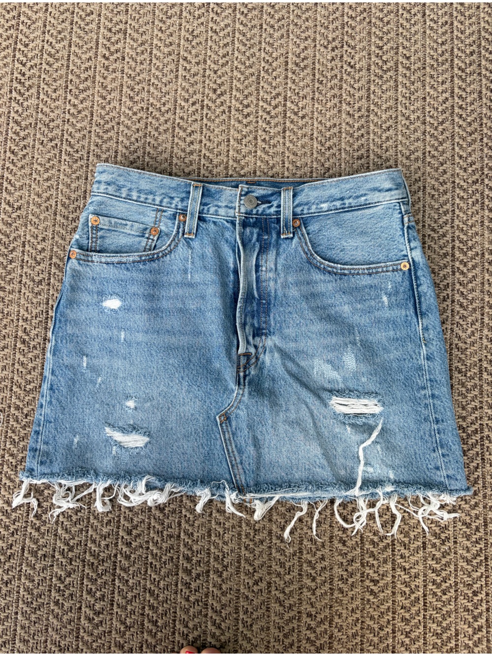 Levi’s Distressed Light Blue Denim Mini Skirt